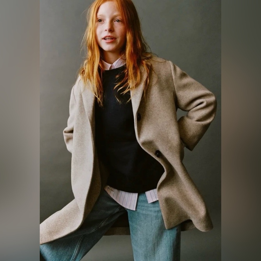 Zara Kids Felt Texture Coat Jacket Coffee Brown Size 9-10